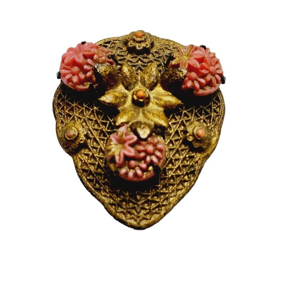 Antique Celluloid Brass Filigree Dress Clip (A835) - Picture 1 of 5